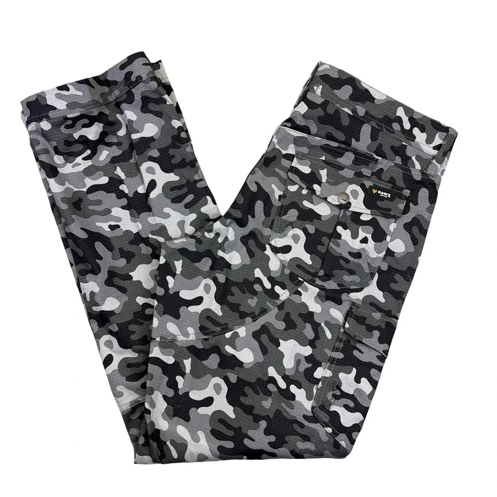 HAWX Pants Mens 33x34 Gray Camo Canvas Cargo Workwear Utility Stretch Rip Stop